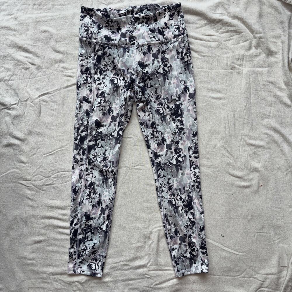 Gaiam Leggings Womens Medium Grey Pink Activewear Gym Workout Casual Lightweight